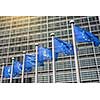 European Union flags in front of the Berlaymont building (European commission) in Brussels, Belgium.