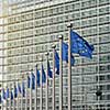 European Union flags in front of the Berlaymont building (European commission) in Brussels, Belgium.