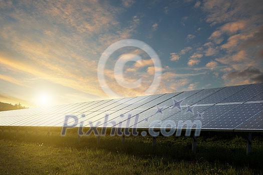 solar panels under blue sky on sunset solar panels under blue sky on sunset