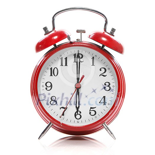 red old style alarm clock isolated on white red old style alarm clock isolated on white