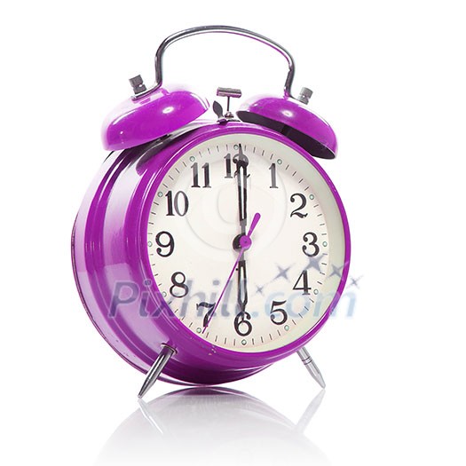 pink old style alarm clock isolated on white pink old style alarm clock isolated on white