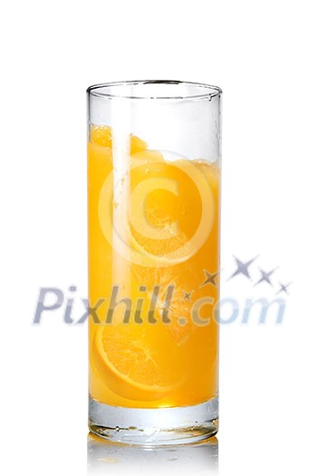 orange juice with slices of orange in the glass isolated on white orange juice with slices of orange in the glass isolated on white