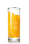 orange juice with slices of orange in the glass isolated on white