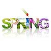 Spring word collage made of different photos isolated on white