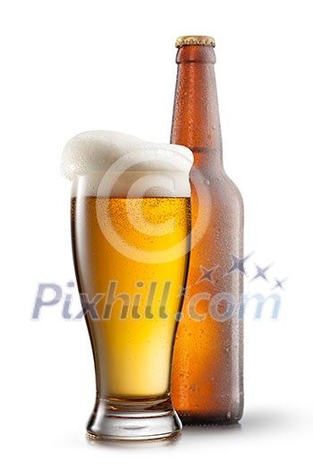 Beer in glass on white background Beer in glass on white background