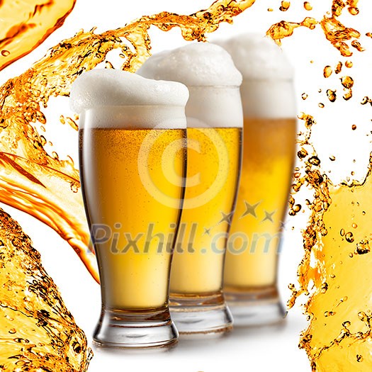 Beer in glasses isolated on white background Beer in glasses isolated on white background