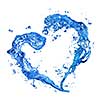 Heart from water splash with bubbles isolated on white