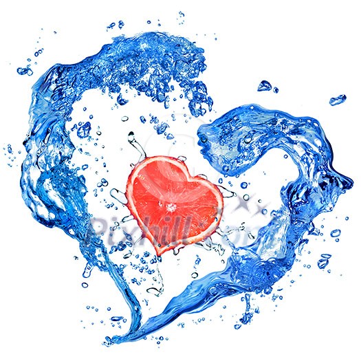 Heart from water splash and grapefruit isolated on white Heart from water splash and grapefruit isolated on white