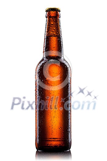 Beer bottle with water drops isolated on white Beer bottle with water drops isolated on white