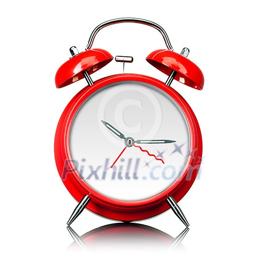 red old style alarm clock ready for setting time isolated on white red old style alarm clock ready for setting time isolated on white