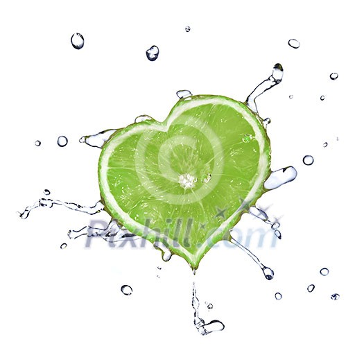 heart from lime dropped into water isolated on white heart from lime dropped into water isolated on white