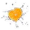 water drops on heart from orange isolated on white