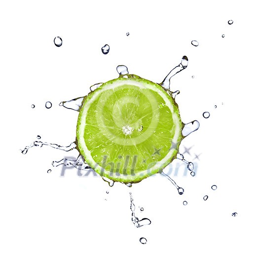 Slice of lime with water drops isolated on white Slice of lime with water drops isolated on white
