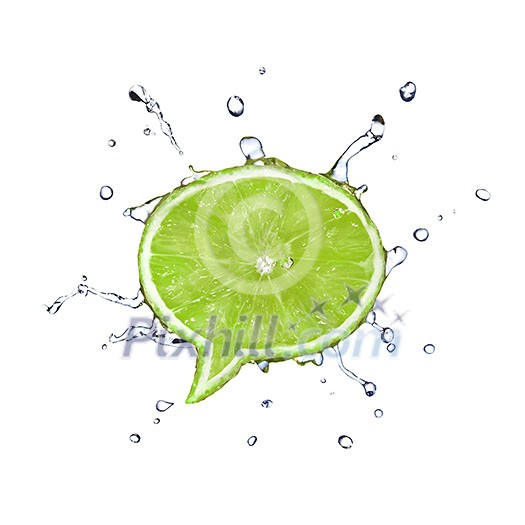 Lime in shape of dialog box with water drops isolated on white Lime in shape of dialog box with water drops isolated on white