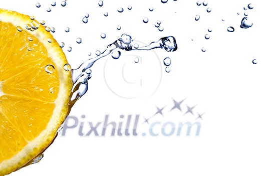 fresh water drops on orange isolated on white fresh water drops on orange isolated on white