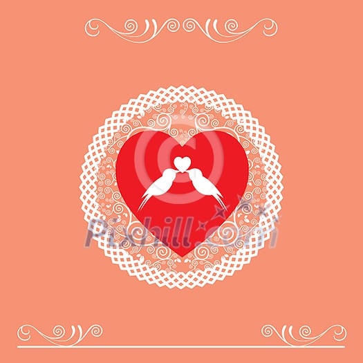 vector couple bird in red heart vintage card design vector couple bird in red heart vintage card design