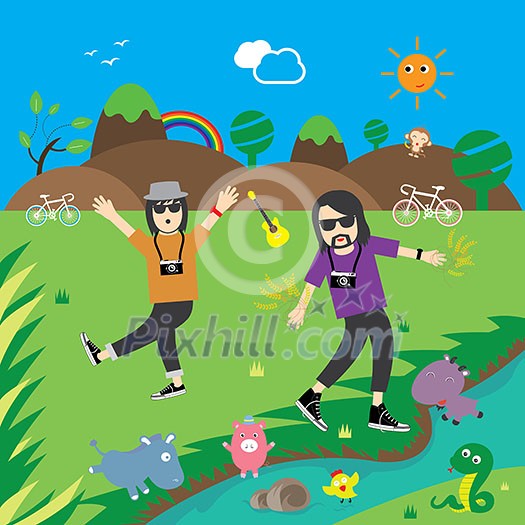 vector cartoon journey in nature vector cartoon journey in nature