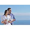 happy young romantic couple have fun relax smile at modern home indoor and outdoor