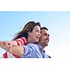 happy young romantic couple have fun relax smile at modern home indoor and outdoor