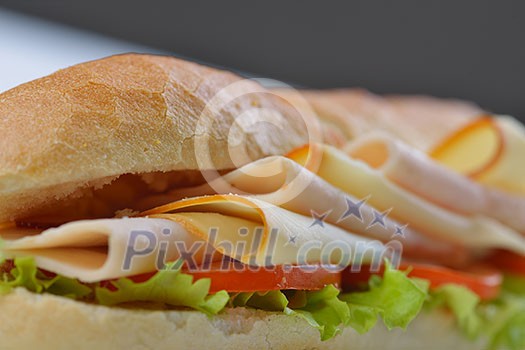 fresh sandwich close up with vegetables and meat fish isolated on white background fresh sandwich close up with vegetables and meat fish isolated on white background