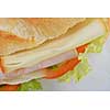 fresh sandwich close up with vegetables and meat fish isolated on white background
