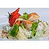 Macaroni with cheese, chicken and mushrooms