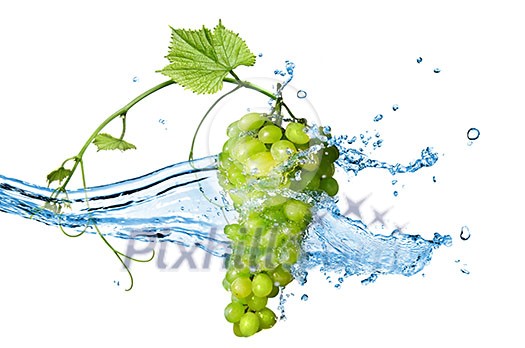 green grape with water with splash isolated on white green grape with water with splash isolated on white