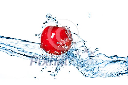 Red apple and water splash isolated on white Red apple and water splash isolated on white