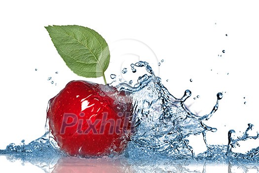 Red apple and water splash isolated on white Red apple and water splash isolated on white