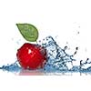 Red apple and water splash isolated on white