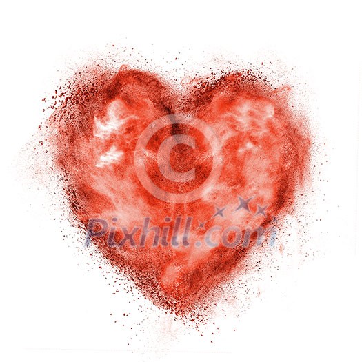 heart made of black powder explosion isolated on white background