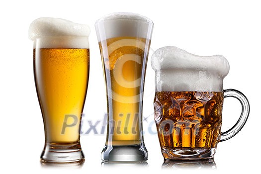 Beer in different glasses isolated on white background Beer in different glasses isolated on white background
