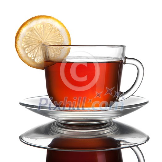 cup of tea with lemon isolated on white cup of tea with lemon isolated on white