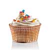 a vanilla cupcake decorated with stars on white