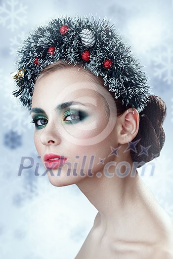 Beauty Christmas Girl. Beautiful Christmas wreath. New Year. Beauty Christmas Girl. Beautiful Christmas wreath. New Year.