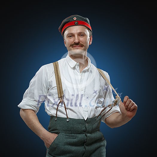 Glad man in suspenders. German soldiers of the First World War. WWI. Glad man in suspenders. German soldiers of the First World War. WWI.