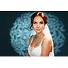 Beautiful red-haired bride on a blue background
