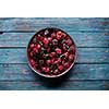 Berry pie on a wooden table.