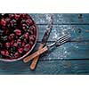 Berry pie on a wooden table.
