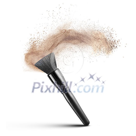 makeup brush with powder foundation isolated on white makeup brush with powder foundation isolated on white