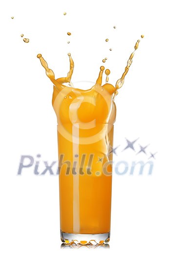orange juice splash in the glass isolated on white orange juice splash in the glass isolated on white