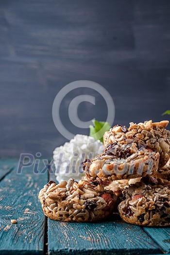Kozinaki, briquettes of sunflower seeds, candied sugar, caramel or honey. Copyspace on top. Kozinaki, briquettes of sunflower seeds, candied sugar, caramel or honey. Copyspace on top.