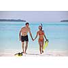 happy young romantic couple in love have fun running and relaxing on beautiful beach