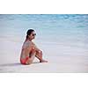beautifel and happy woman girl on beach have fun and relax on summer vacation  over the sea