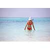 beautiful and happy woman girl on beach have fun and relax on summer vacation  over the sea