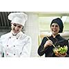 beautiful young chef woman prepare and decorating tasty food in kitchen