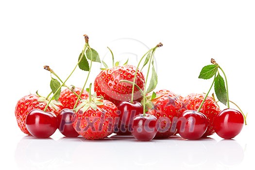 Strawberry and cherry isolated on white Strawberry and cherry isolated on white