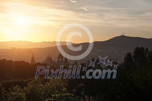 Beautiful sunset on National Museum in Barcelona, Spain Beautiful sunset on National Museum in Barcelona, Spain