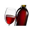 Glass of red wine and bottle isolated on white