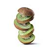 Falling slices of kiwi fruit isolated on white background